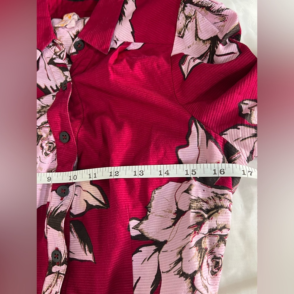 Anthropologie Maeve Floral Dagmar Red Pink/White Floral Shirt Dress Size 8 - Picture 9 of 12